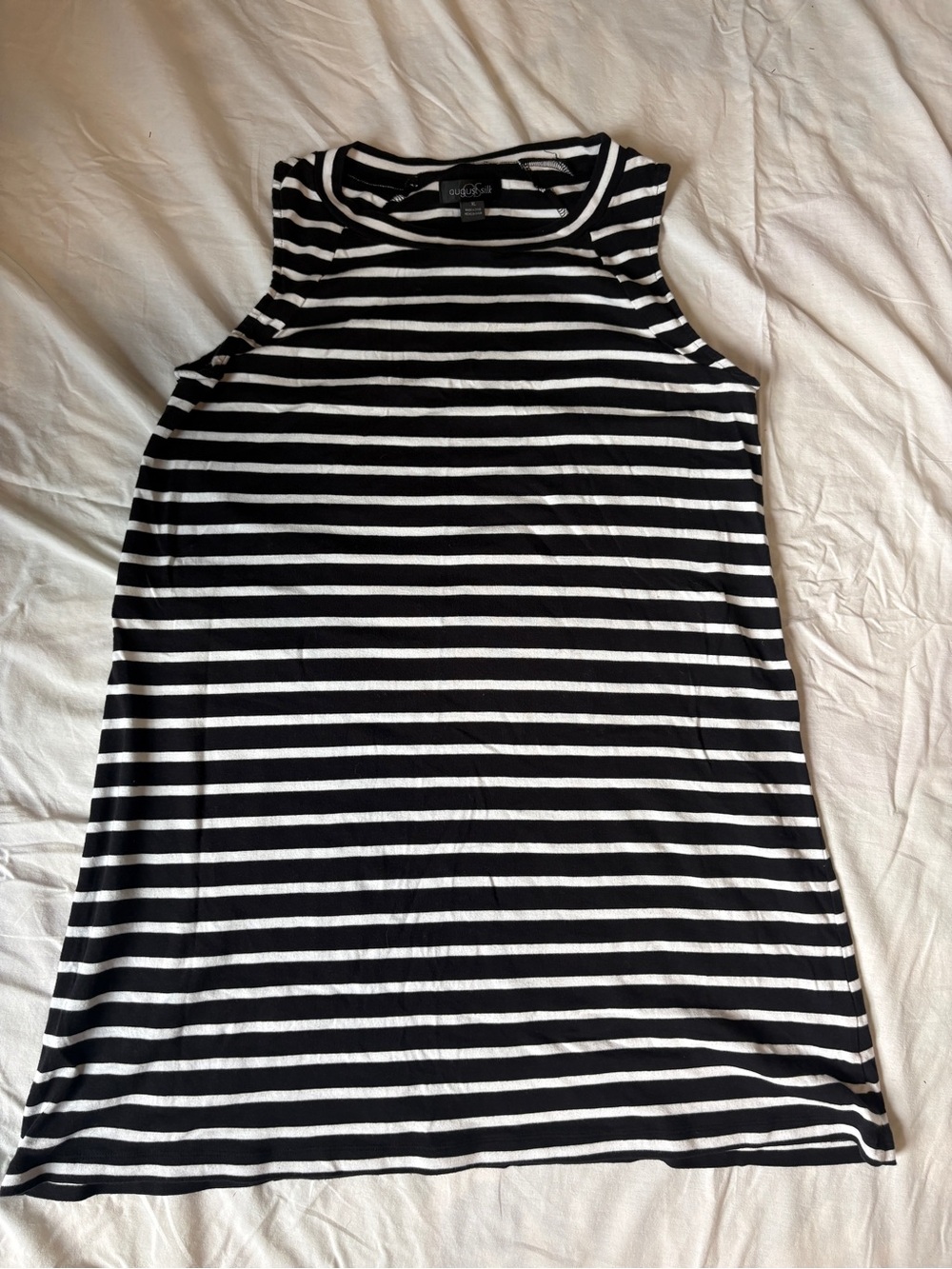 August SilkSleeveless Black & White Striped Tank dress. XL